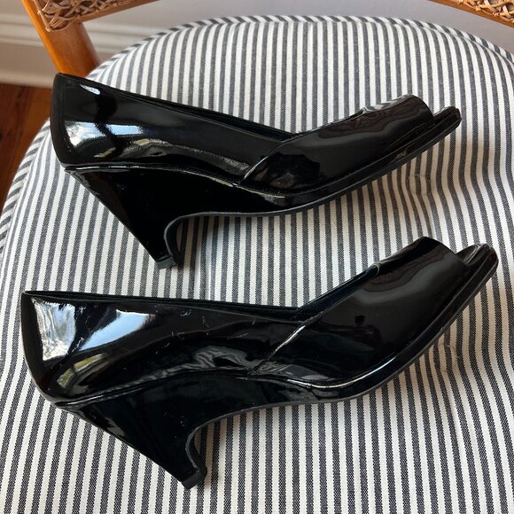 vintage Miu Miu black patent peep toe wedges size 37 Brand New NIB - Picture 1 of 11